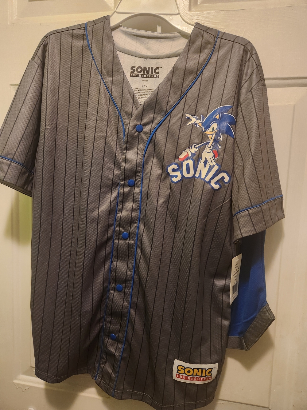 Sonic the Hedgehog Gray Pinstripe Kids Baseball Jersey